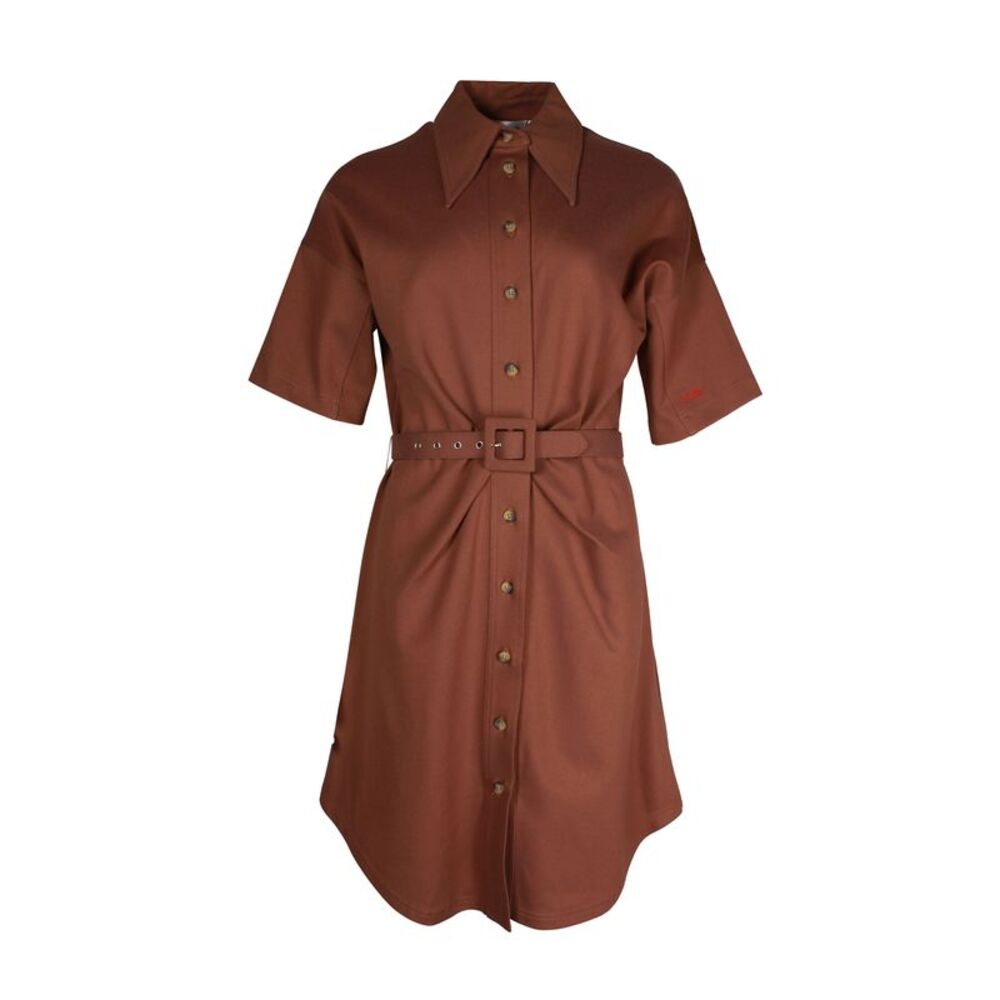 Victoria Victoria Beckham Ponti Logo-Embroidered Mini Shirt Dress in Brown